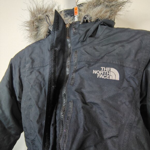 The North Face Down Jacket Womens Small Black Fur Hood Belted Winter Parka Coat - Picture 5 of 16